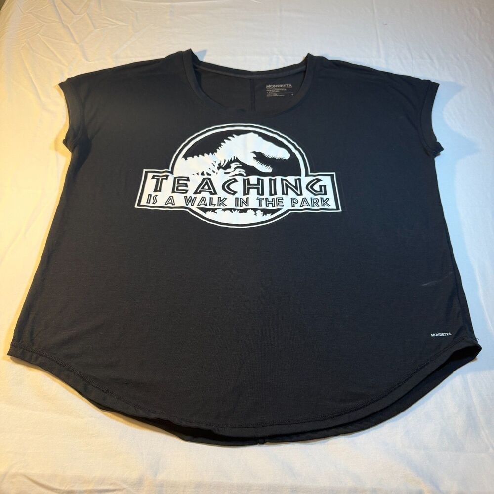 Mondetta S Teaching Top Women Black Poly Blend Dinosaur Jurassic Parody Graphic